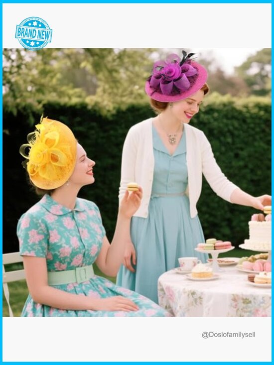 Vintage Fascinator Hat with Feathers and Net Veil Tea Party Derby Headpiece main image 4